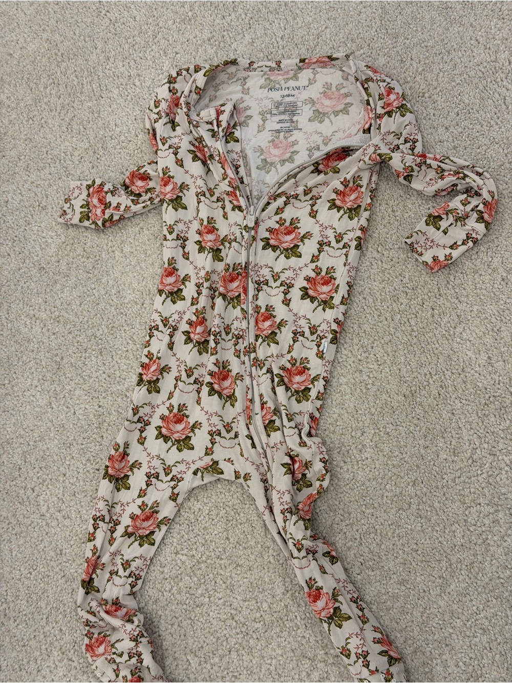Posh Peanut Floral One-Piece Romper in Cream and Pink